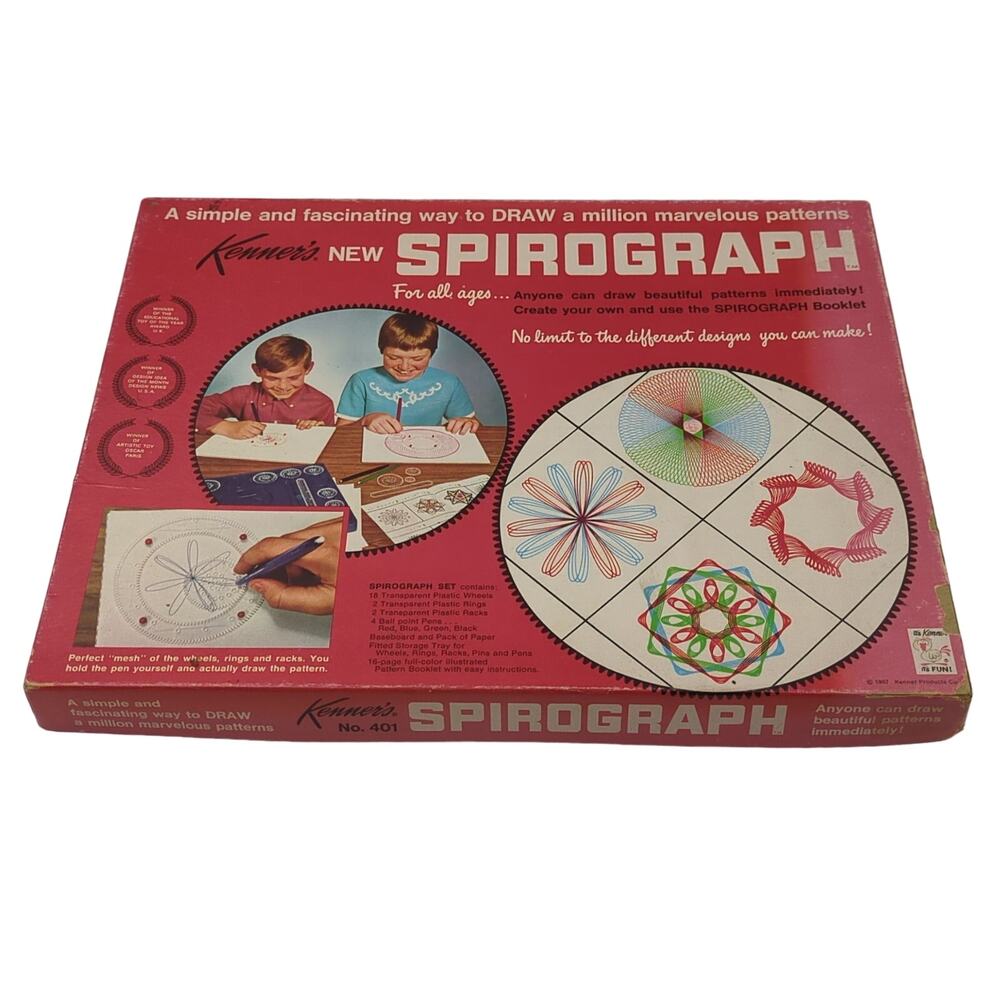 Vintage 1967 Kenner's Spirograph No. 401 Red Tray Art Drawing Hobby Decor